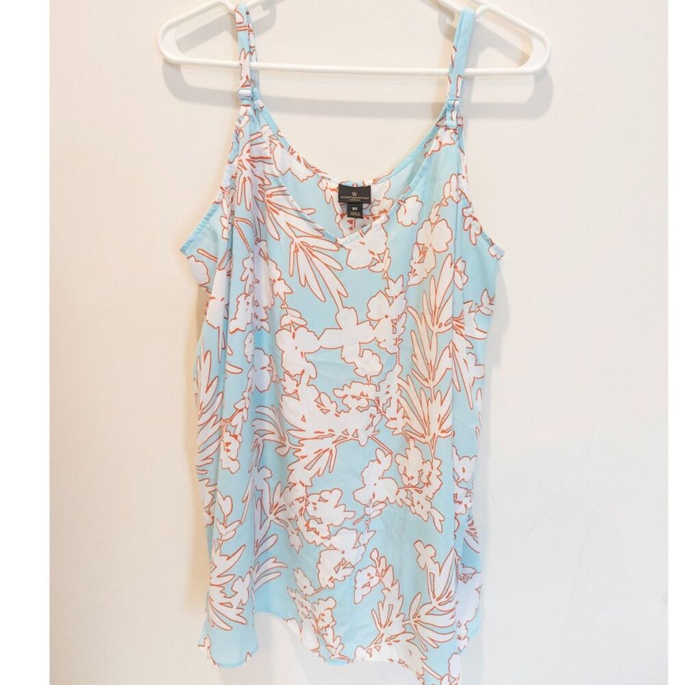 Worthington women's light blue floral tank blouse top size 3X